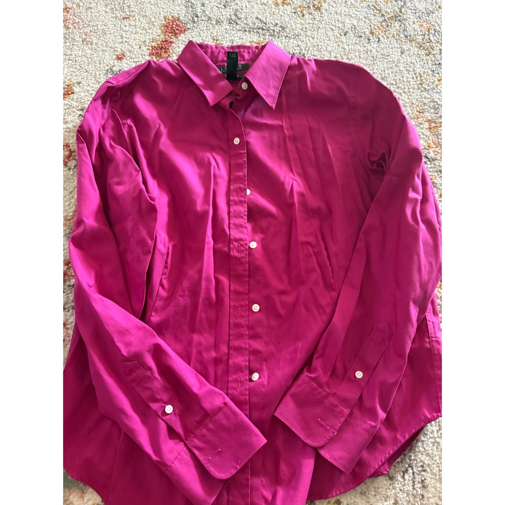 Lauren Ralph Lauren Magenta Pink Non-Iron Cotton Button Down Shirt Large